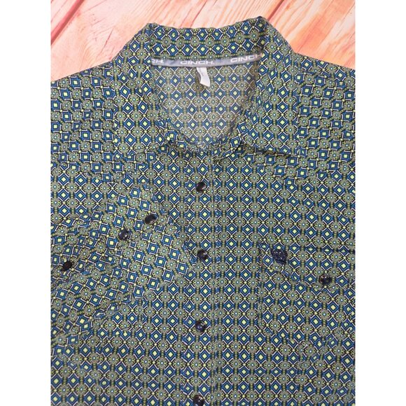 Cinch Womens Long Sleeve Button-Up Shirt Medium Blue/Green Diamond Print - Picture 4 of 7